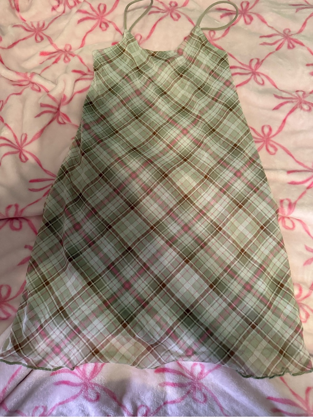 Girls Plaid A-Line Slip Dress in Sage Green and Pink
